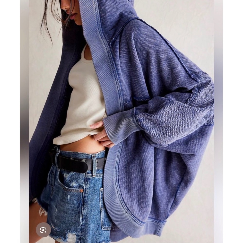 Free People Forever Yours Cardi Women XS Oceana Navy NEW Hooded Cardigan
